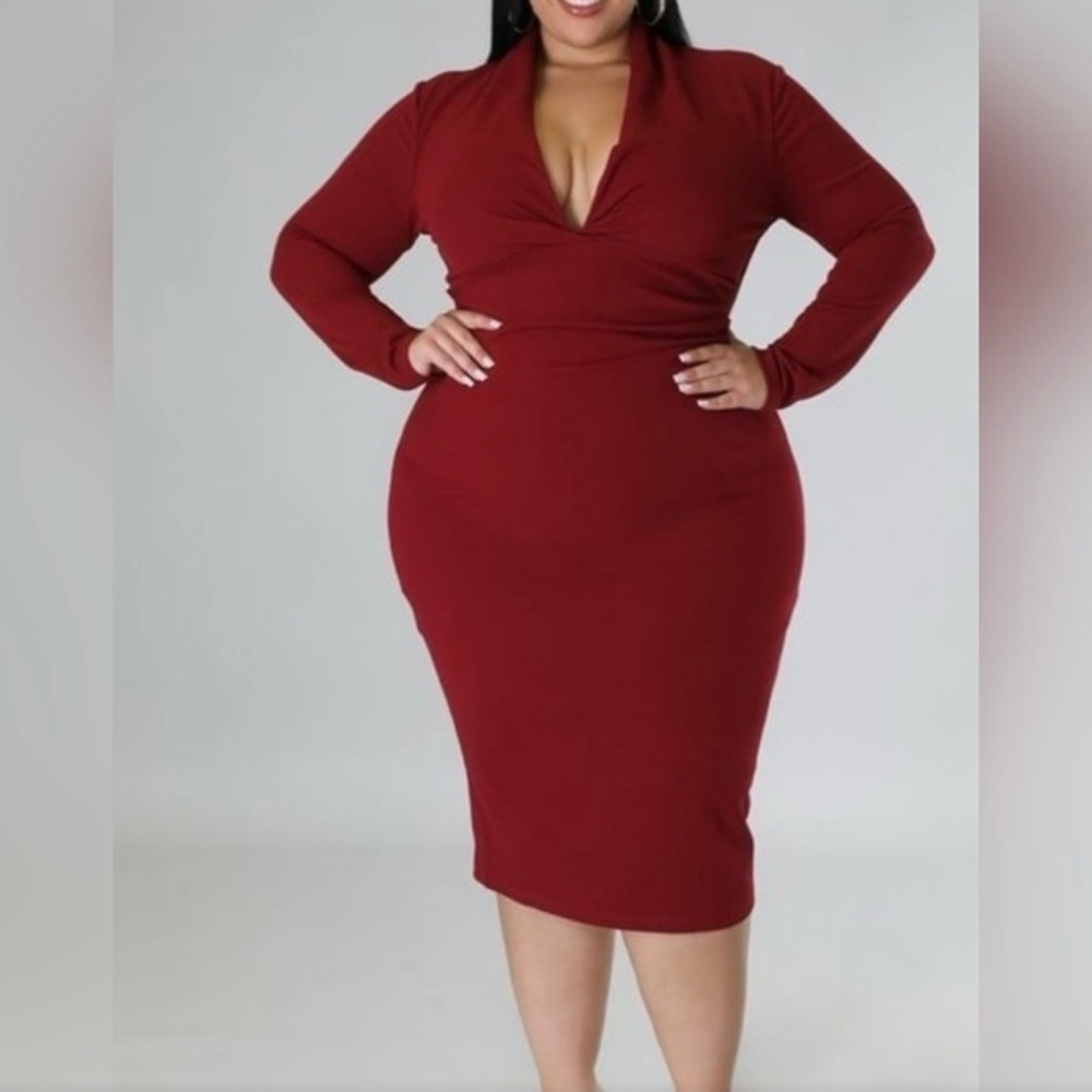 BURGUNDY BODYCON MIDI DRESS
